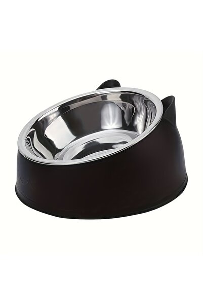 Choice Black 1pc Elevated Stainless Steel Cat Bowl, Inclined Food & Water Dis...