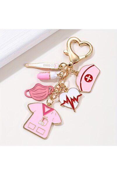 Choice Pink Cartoon Infusion pump Thermometer Surgical Mask Enamel Keychain M...