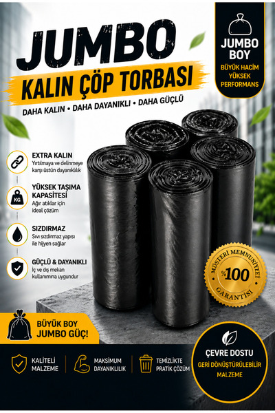 MaxCleanGrosmar Kalın Jumbo Boy Çöp Torbası 10lu 5 Paket Ebat:80x110