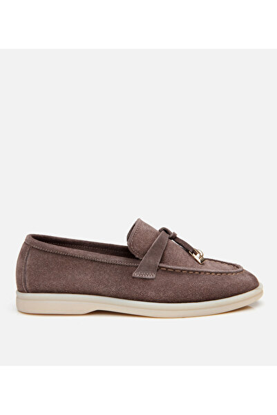 Hotiç Kadın Süet Deri Vizon Klasik Loafer