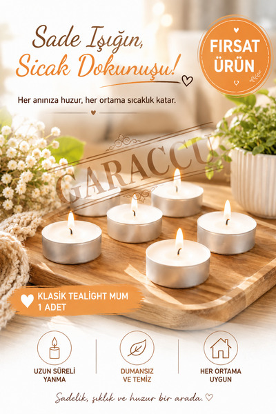 garaccu Tealight Kokusuz Beyaz Mum 1 Adet - Buhurdanlık, Parti, Kutlama, Özel...