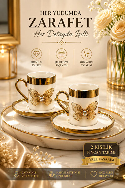 YzHome 2-Person White Porcelain Gold Plated Luxury Coffee Cup Set 100ml