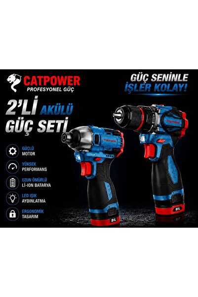 Cat Power KÖMÜRSÜZ Li-iON AKÜLÜ 2'Lİ KOMBO SET - MATKAP VE TORKLU VİDALAMA 16...