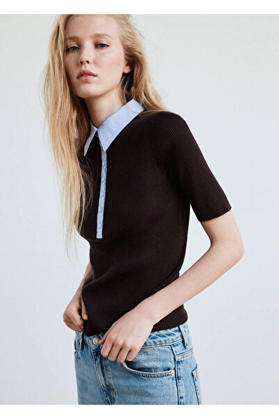 MANGO Woman Ribbed sweater with contrasting collar