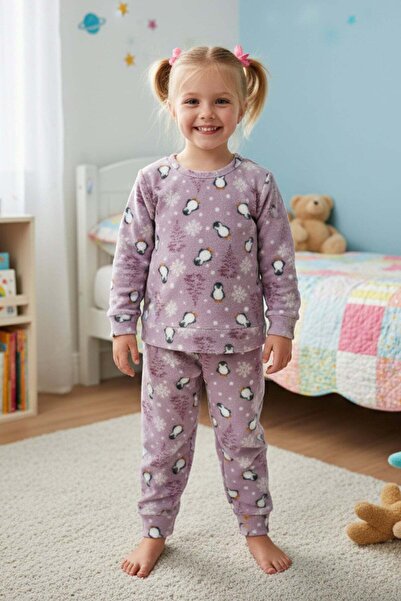 Fulla Moda Penguin Patterned Fleece Unisex Children's Pajama Set