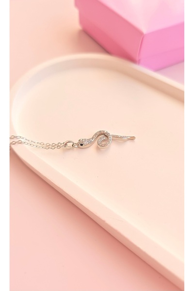 MİLUNXTE Silver Color Stone Detailed Snake Necklace - Symbol of Power, Protec...
