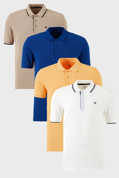 Buratti Pamuklu Regular Fit Düğmeli Polo Yaka 4'lü Paket T Shirt Erkek POLO Y...