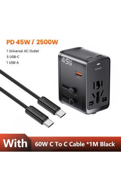 Choice1 toocki Black with cable Toocki 45W GaN Universal Travel Adapter With ...