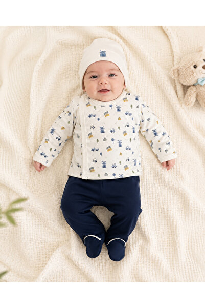 Gökçe Bebe Araba desenli 5 'li Bebek Takım Pamuklu Erkek Bebek