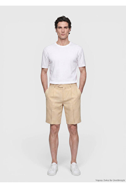Ramsey Ανοιχτό κίτρινο, ίσιο, casual fit, casual λινό μείγμα βερμούδας