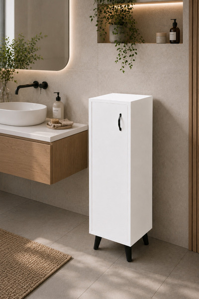 Egecan Mobilya Beyaz Tek Kapaklı 3 Raflı Banyo Dolabı Havlu Dolabı Sabunluk K...