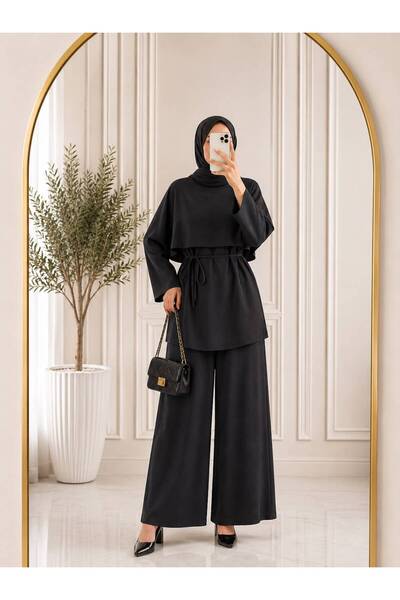 Rita YAKADAN ALLER DETAYLI PANTOLONLU MODAL TAKIM SİYAH