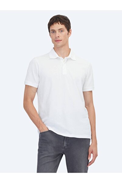 Kip White Plain Polo Neck 100% Cotton T-Shirt