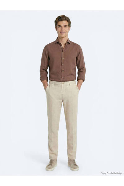 Kip Beige Fabric Jogging Fit Casual 100% Cotton Pants