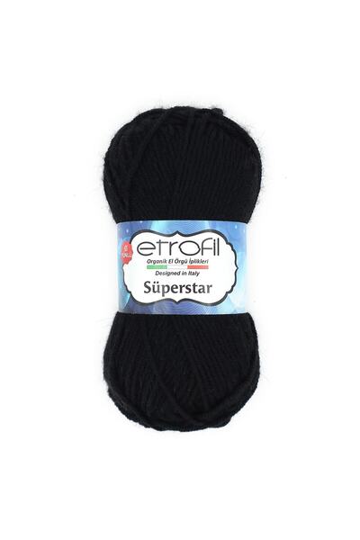 Etrofil Superstar Knitting Yarn Black 25% Wool 75% Acrylic 100g 170m (70978)