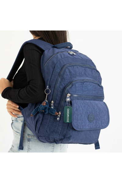 DUOMİNO Crinkle Fabric Water Resistant Large Size Navy Blue Clinker Backpack/...