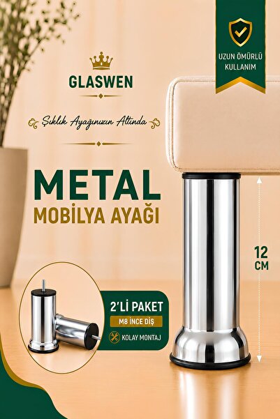 GLASWEN 2 Pcs Metal Support Leg 12 cm Chrome Furniture Sofa Plinth Armchair L...