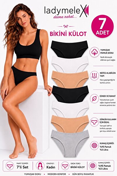 LadyMelex Majtki damskie, opakowanie 7 sztuk, szaro-czarno-białe, 100% wygodn...