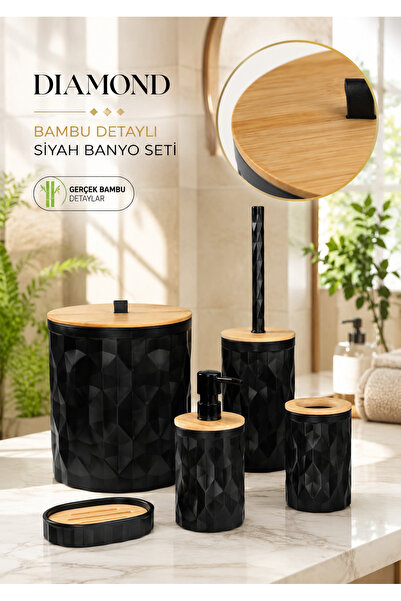 Store Hgy Home Real Bamboo Detailed Black Diamond 5-Piece Bathroom Set