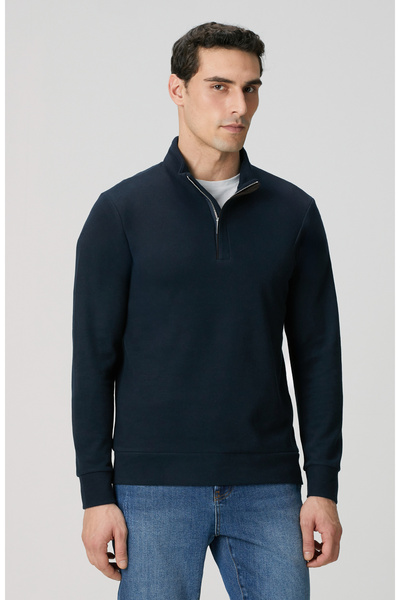 Network Lacivert Süet Garnili Sweatshirt
