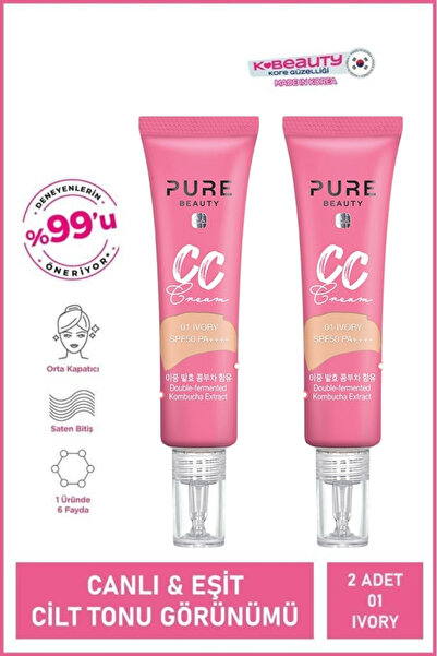 PURE BEAUTY CC Krem Spf50 Pa++++ Ivory 30 ml x2 Adet