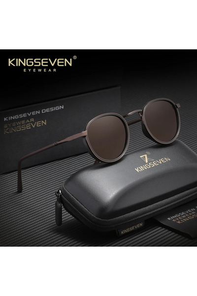 Choice1 نظارات شمسية مستقطبة دائرية الشكل من KINGSEVEN باللون البني للرجال، إ...