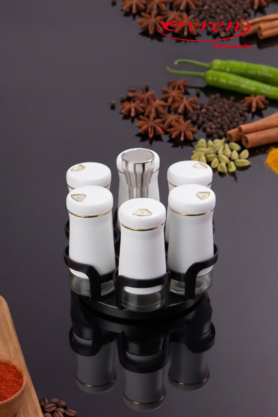 Evren Set of 6 Glass Spice Shakers, Round Salt Shaker Pepper Shakers Set and ...