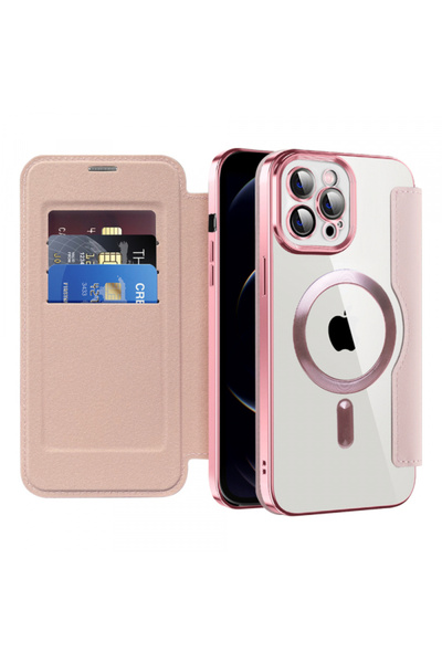 Apple Husa MagSafe pentru iPhone 12 Pro Max, Techsuit, SmartMag Book, Roz