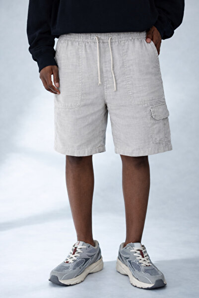 DAMGA JEANS Men's Casual Summer Cargo Pocket Gray Linen Shorts