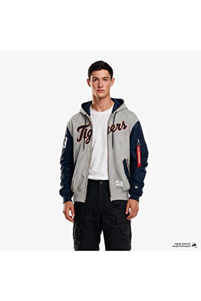 NEW ERA Alpha Industries X Detroit Tigers Ma-1 Zip-Up Men's Gray Sweatshirt