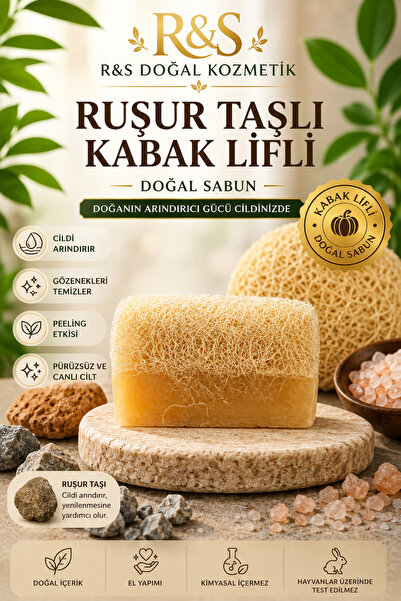 R&S Doğal Kozmetik Kabak Lifli Ruşur Taşlı Sabun - El Yapımı Peeling Etkili C...