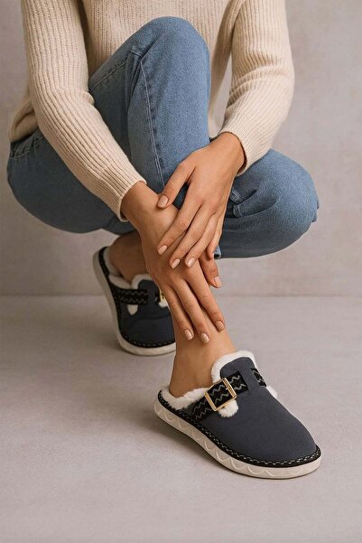 Fulla Moda Buckle Detailed Fur-Lined House Slippers