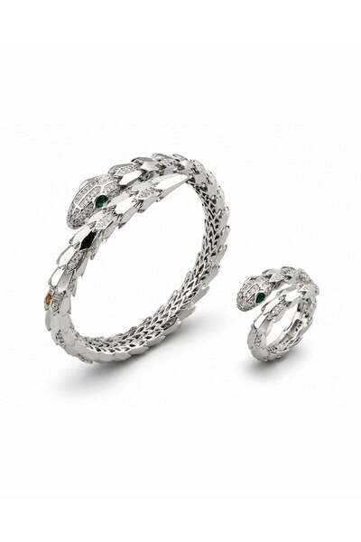 neslyaccessories Nesly Serpent Silver Color Bracelet and Ring Set