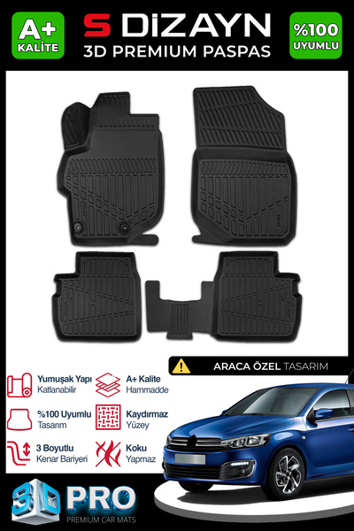 S Dizayn S-Dizayn Citroen C-Elysee 3D Pro Havuzlu Paspas 2012-2017 A+ Kalite ...