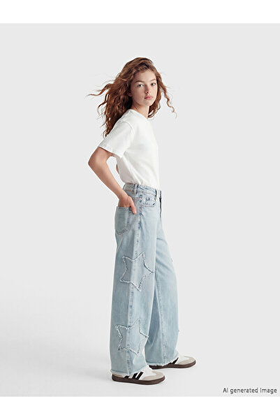 LC Waikiki Nevavm Baggy Fit Embroidered Girls' Jean Pants with a Difference