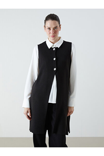 LC Waikiki Lcw Grace Black Knitwear Plain Women's Vest with Nevavm Difference