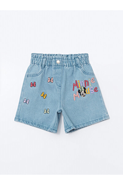 LC Waikiki Trendlucky Girls' Jean Shorts with Minnie Mouse Embroidery and Ela...