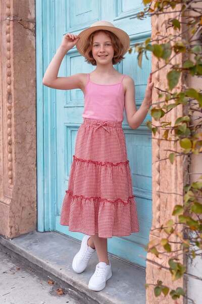Fulla Moda Gingham Patterned Seersucker Fabric Girls' Skirt