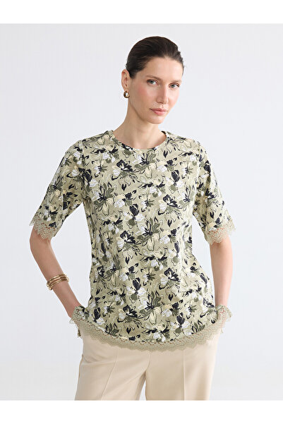 LC Waikiki Two Mt Shop Quality Lace Detailed 100% Cotton Women's T-Shirt