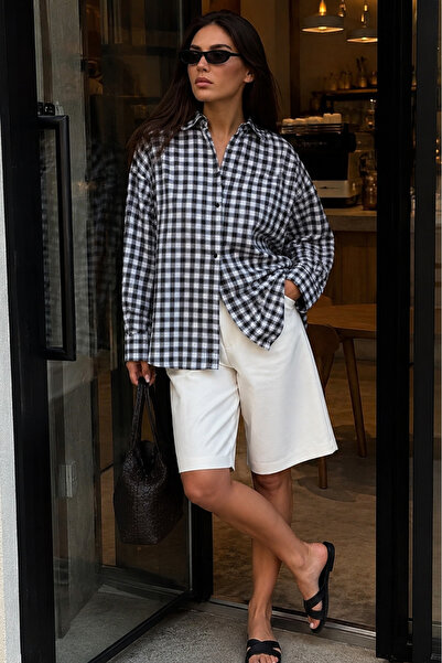 Madmext Schwarzes Oversize-Karohemd für Damen MG2822
