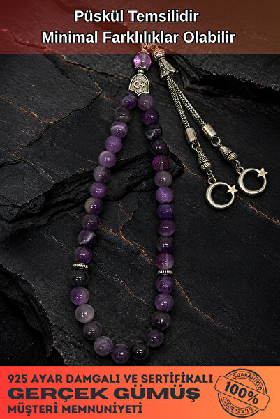 OSMANLI GÜMÜŞ Wrist Length Prayer Beads 8mm Purple Amethyst Natural Stone Pra...