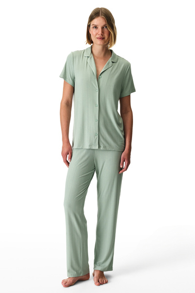 Penti Light Green Alia Green Rib Buttoned Shirt Pants Pajama Set
