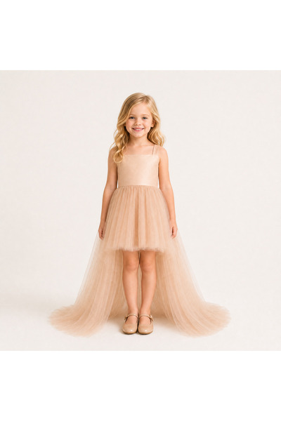 nsmkidslife Suneh Girl's Tan Color Satin Front Short Back Long Evening Dress ...