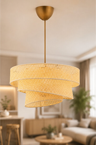 NisaLuce Nisa Luce 3 Katlı Pasta Sarkıt - Krem •• Rattan Avize Sarkıt Salon A...