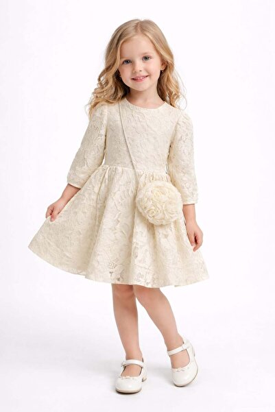 Cumino Girl's Low-Cut Design Dress 2-5 Years Old Ecru