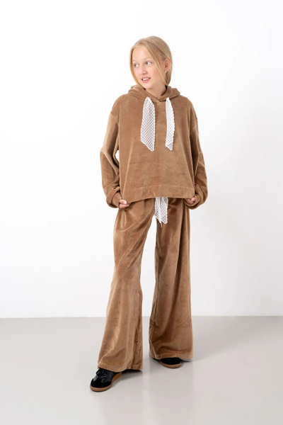 HAUSEkids 9-15 Years Old Milano Mussness Velvet Girl's Suit-Latte