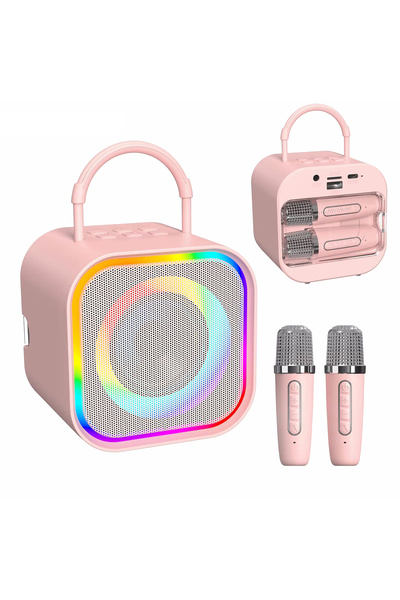 Choice1 pink Karaoke Dual Wireless Bluetooth Microphone Portable Speaker Mic ...