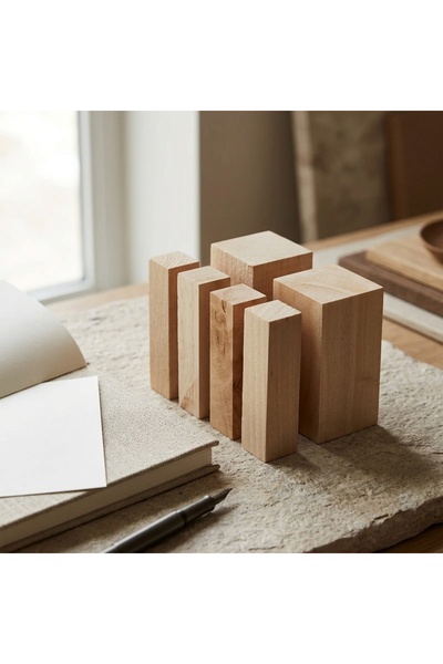 Woody.st 6’lı Ihlamur Ahşap Oyma Blok Seti – 2 Adet 5x5x10 cm + 4 Adet 2,5x2,...