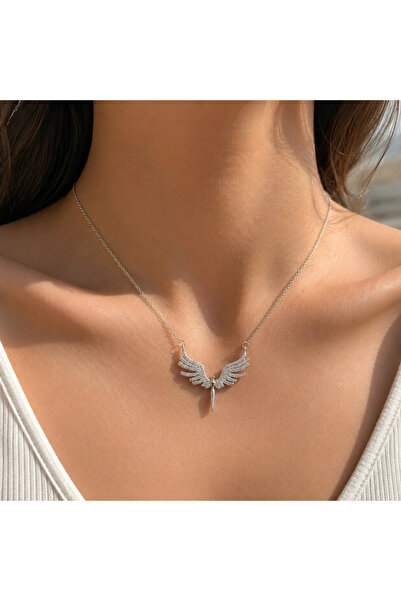 Haziran Accessory, Dorical Winged Angel, Steel Silver Women's Necklace