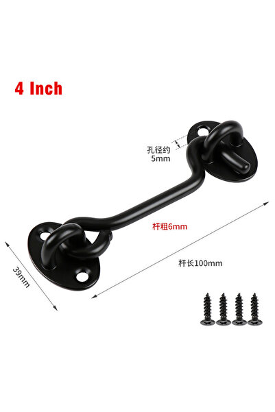 Choice6 black-4 inch Door/Window Stainless Steel Heavy Duty Privacy Hook and ...